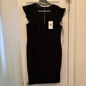 DKNY Elegant Black Mini Dress with Ruffle Detail